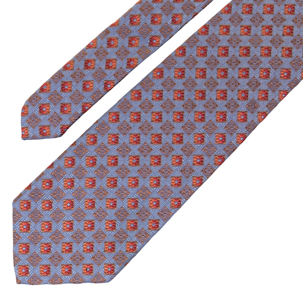 Robert Talbott Best of Class Tie Men Geometric Diamond Blue Orange Silk USA